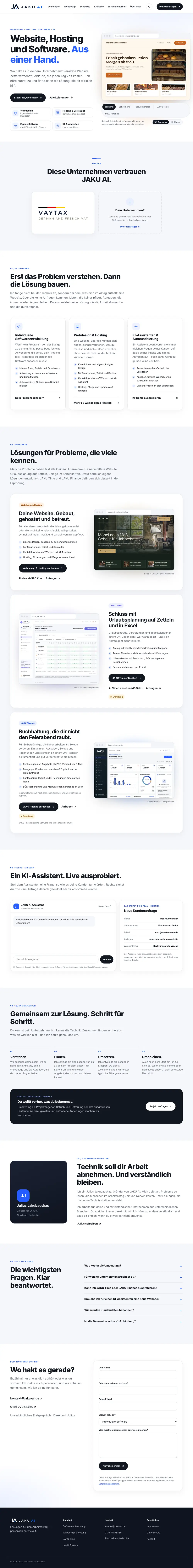 Die komplette Startseite von jaku-ai.de, die langsam von oben nach unten durchläuft