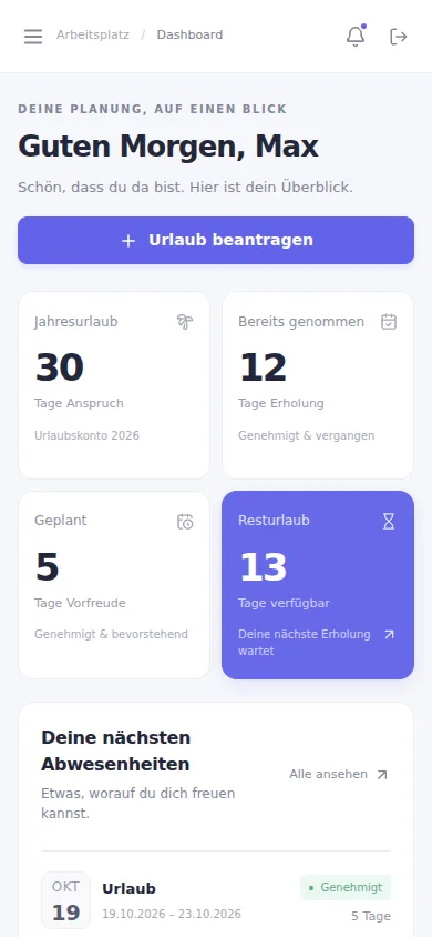 JAKU Time auf dem Smartphone (Beispieldaten)
