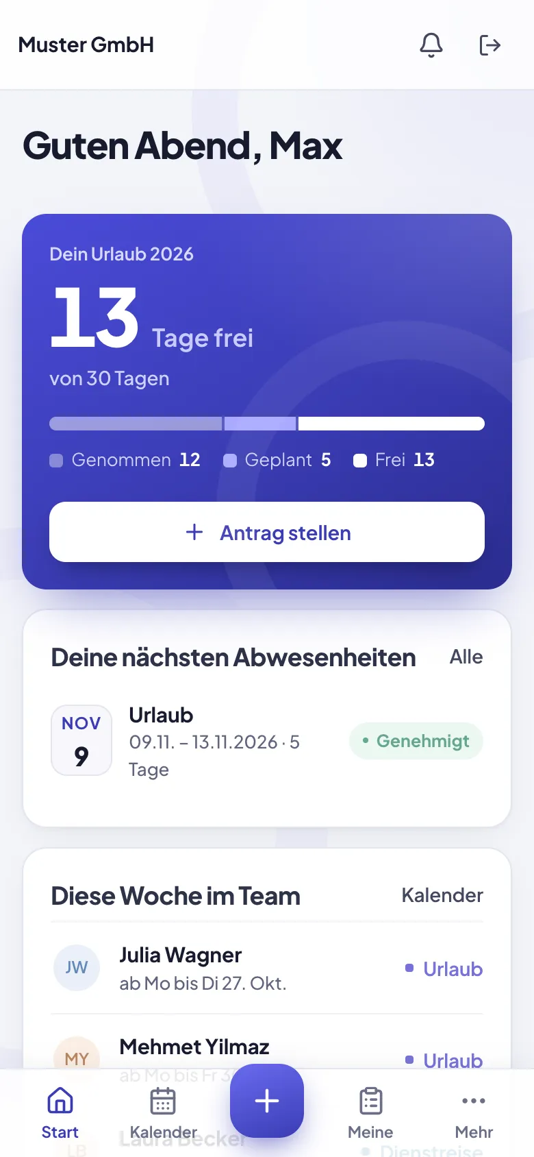 JAKU Time auf dem Smartphone (Beispieldaten)